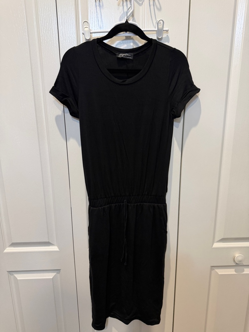 NEW Bridgett Brianna Blk Short-Sleeve Faux Drawstring Waist Dress Large